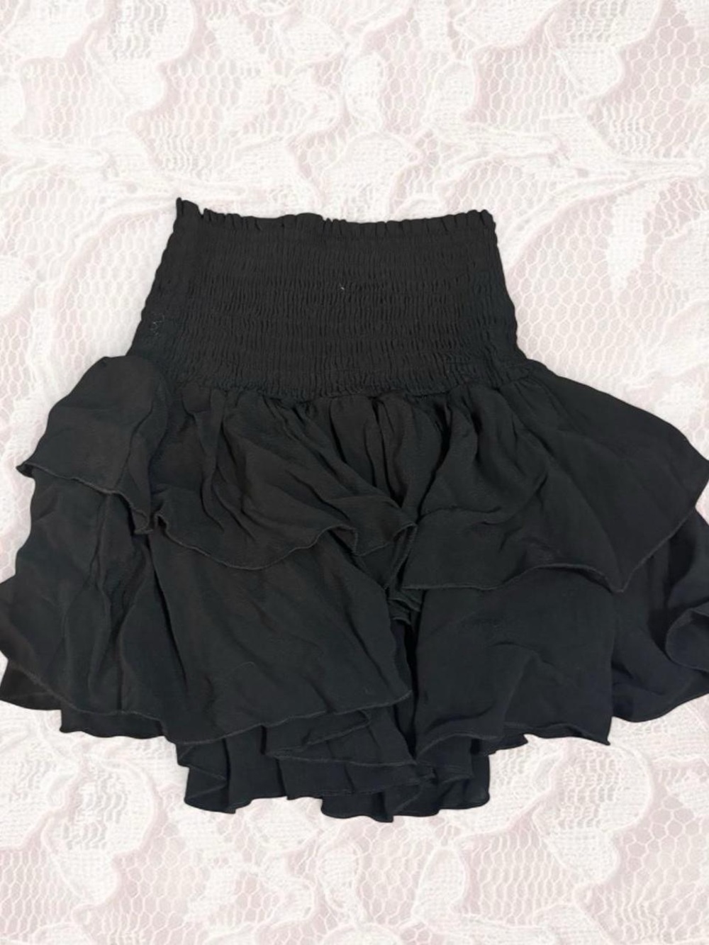 Christina Black Smocked Ruffle Crop Top